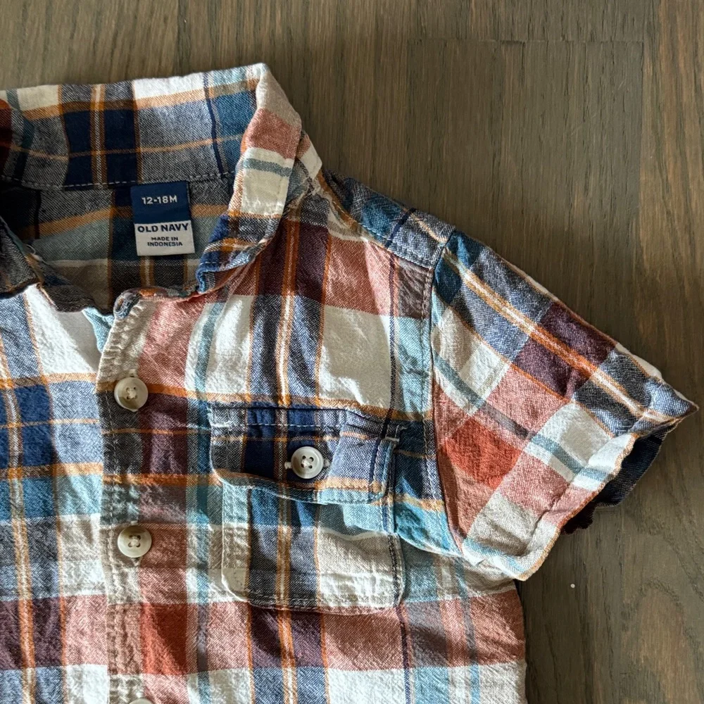 Old Navy Workwear-Pocket Linen-Blend Plaid Shirt | 12-18M